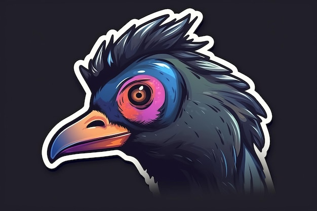 Un uccello con la testa blu e le piume viola.