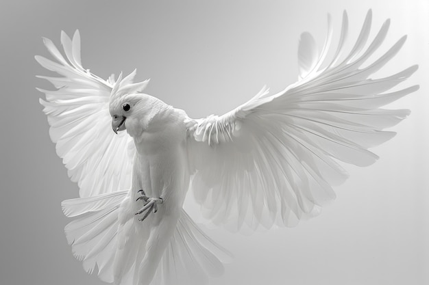 Un uccello con le ali spalancate su uno sfondo bianco