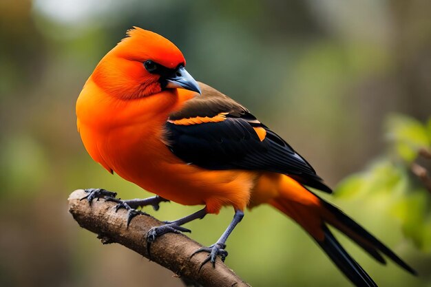 Un uccello con piume arancione brillante e una testa nera che dice "l'uccello è un uccello"