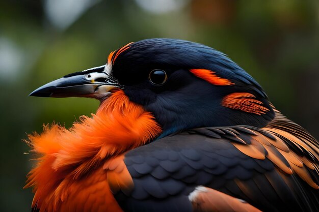 Un uccello con piume arancione brillante e una testa nera che dice "l'uccello è un uccello"