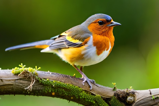Un uccello con piume arancioni e gialle si siede su un ramo.