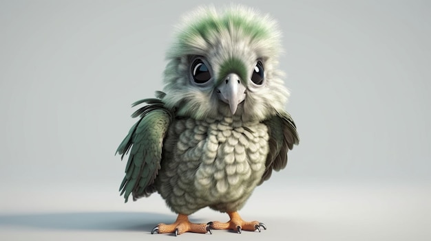 Un uccello con piume verdi e bianche con su scritto "falco".