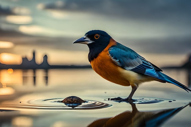 Un uccello con un'ala blu e arancione