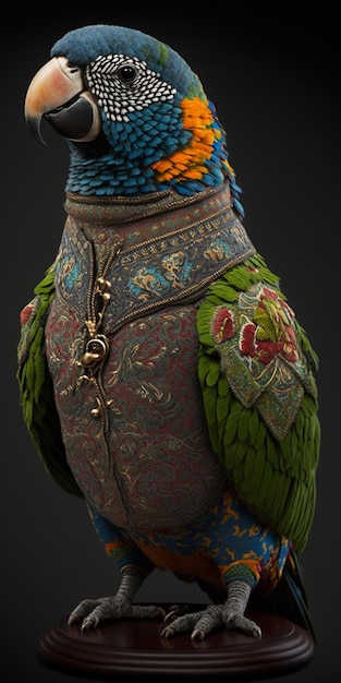 Un uccello con un corpo piumato verde e blu e un corpo piumato rosso e verde.