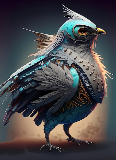 Un uccello con un occhio d'oro e una cintura d'oro che dice "uccello".