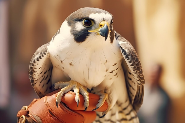 Un uccello da preda è tenuto in mano a una persona.