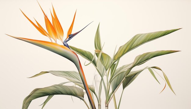 Un uccello del paradiso strelitzia isolato sullo sfondo bianco