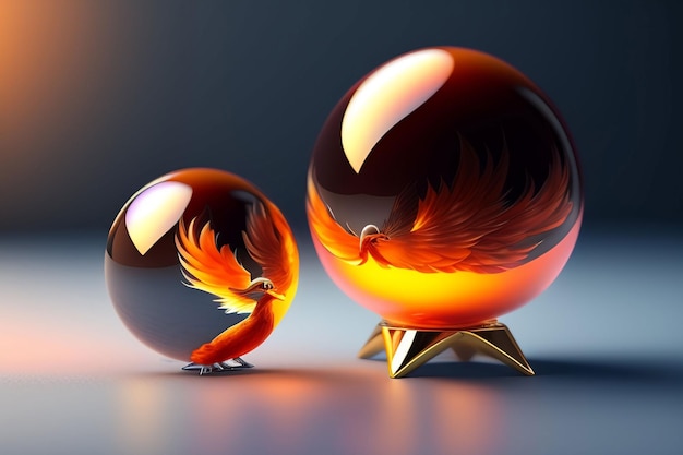 Un uccello di fuoco e una palla di vetro