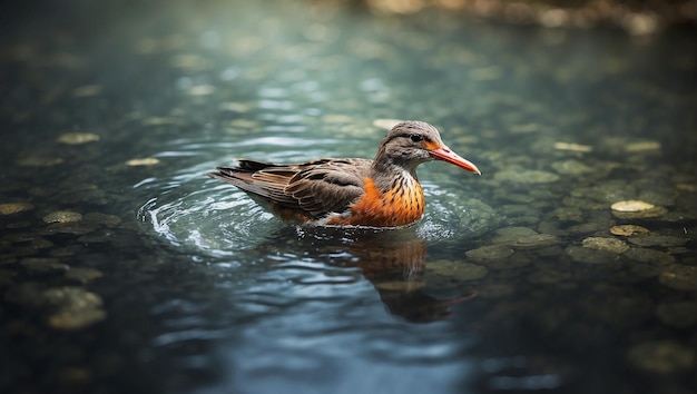 Un uccello in acqua inconsapevole del pericolo sottostante