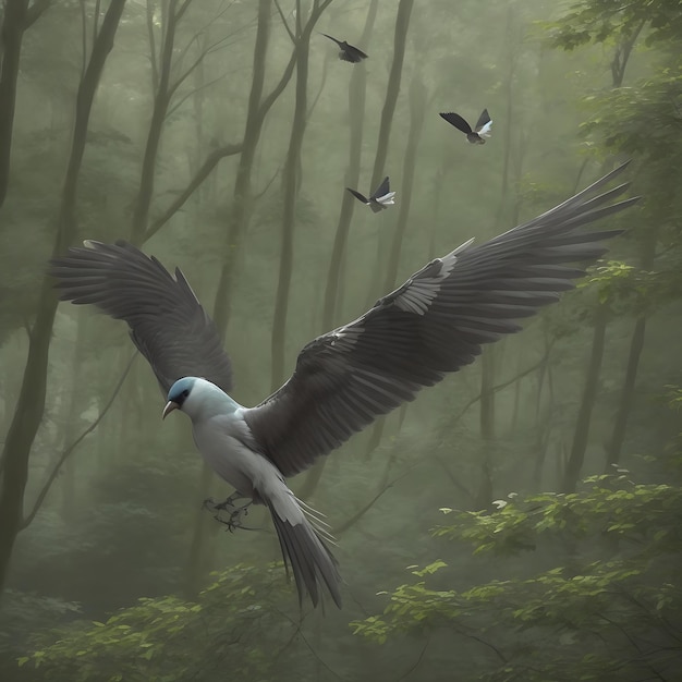 un uccello in volo nella foresta