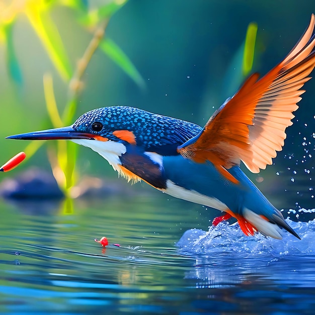 Un uccello Kingfisher sta cacciando il pesce