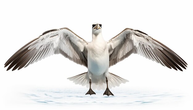 Un uccello marino isolato in vista anteriore elevata su White