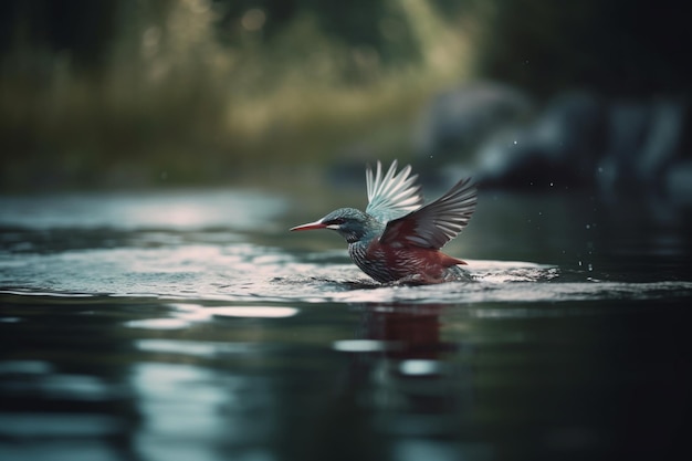 Un uccello nell'acqua con sopra la lettera t