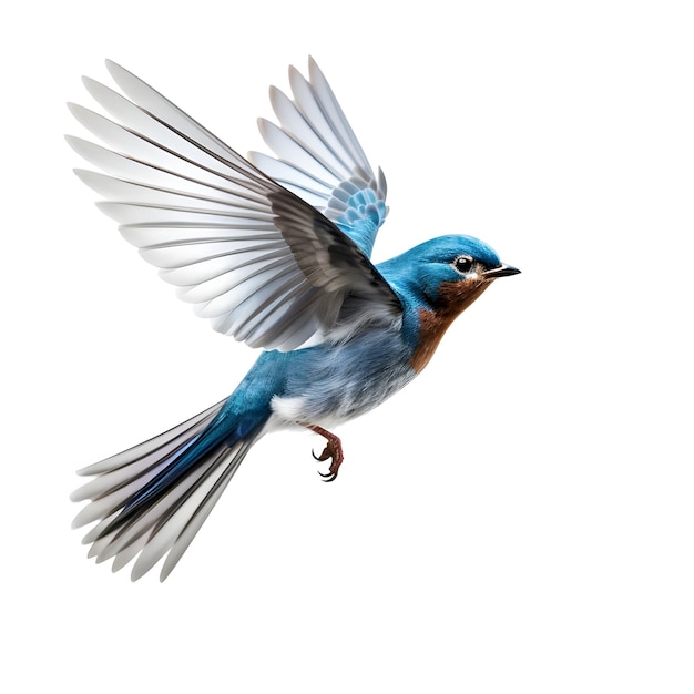 Un uccello passero blu realistico isolato su sfondo bianco