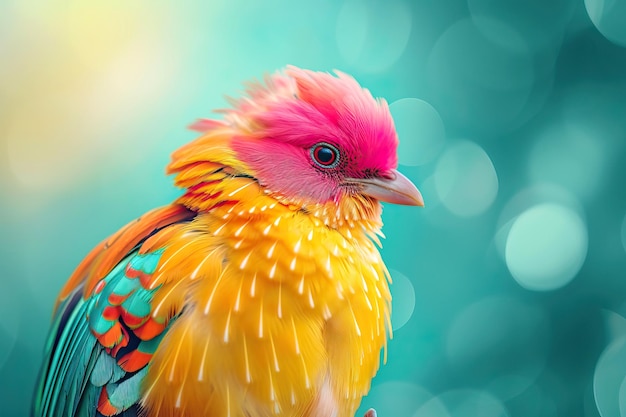 Un uccello piuttosto colorato su uno sfondo azzurro