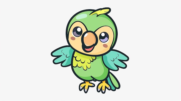 un uccello verde a cartone animato con un becco giallo e un uccellino verde con un Becco rosso