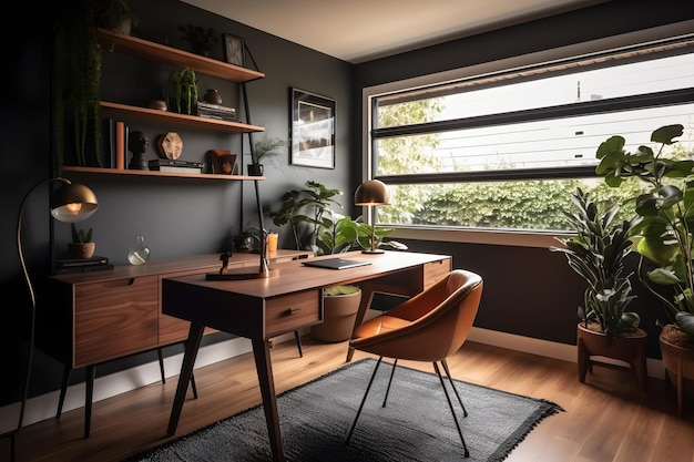 Un ufficio in casa con una scrivania e una sedia.