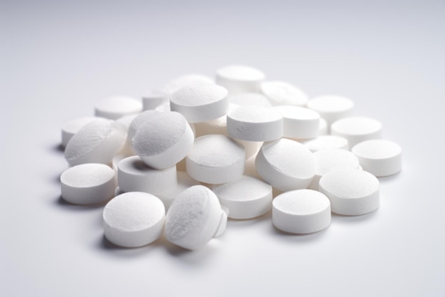 un'unica aspirina non rivestita isolata su sfondo bianco