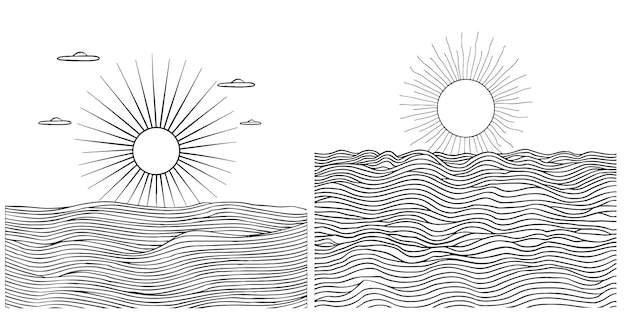 Un'unica linea continua di arte con vista soleggiata sull'oceano