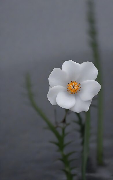 Un unico fiore con sfondo grigio