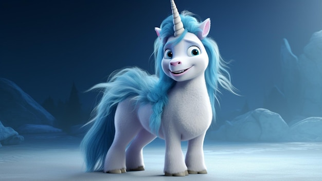 Un unicorno con i capelli blu.