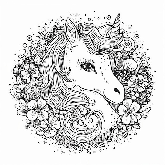 Un unicorno con un motivo in bianco e nero.
