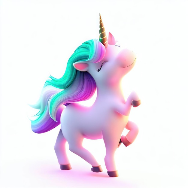 Un unicorno con una criniera arcobaleno e capelli blu e viola