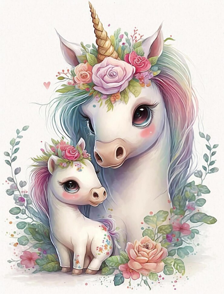 Foto un unicorno e il suo piccolo unicorno