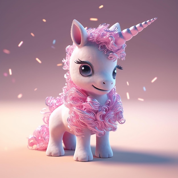 Un unicorno rosa con un fiocco rosa e un fiocco rosa.