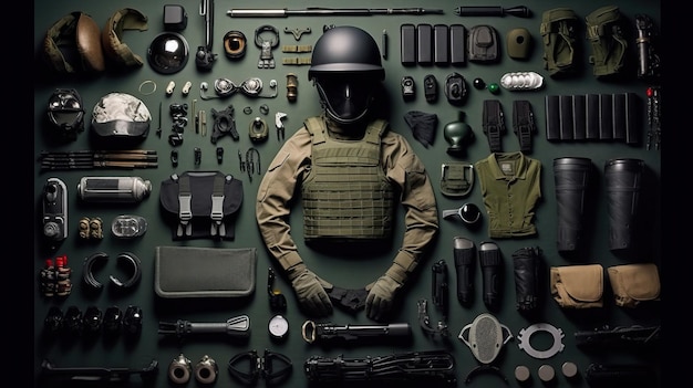Un'uniforme militare e molti oggetti diversi Generative AI Art