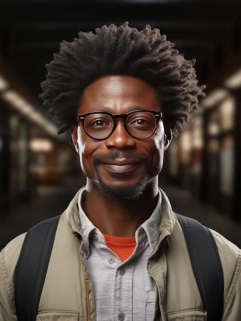 Un uomo africano nero di affari felice su sfondo bianco trasparente