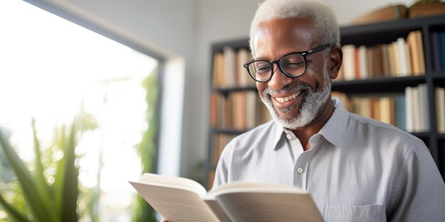 Un uomo afroamericano anziano legge un libro