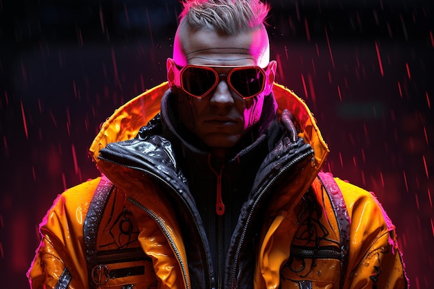 Un uomo al neon una giacca al neon un uomo cyberpunk