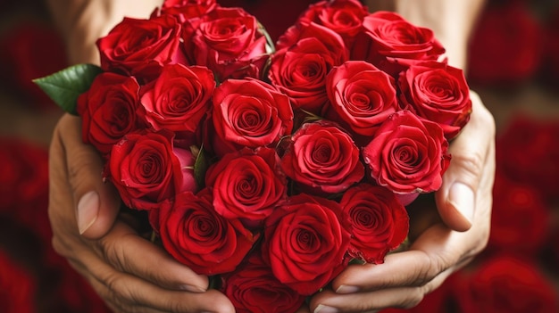 Un uomo anziano dà un bouquet di rose rosse a una signora anziana Amore attraverso gli anni Valentine39s Day Closeup view