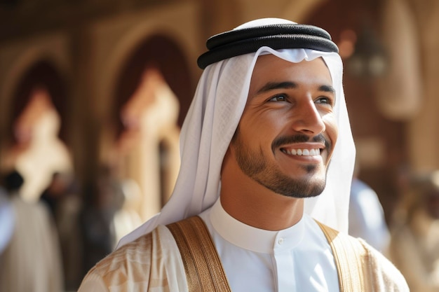 Un uomo arabo che sorride alla macchina fotografica
