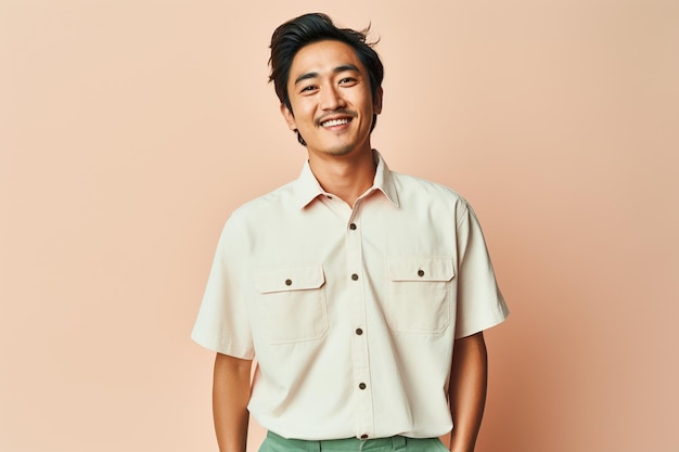 Un uomo asiatico che indossa la moda a doppia tasca