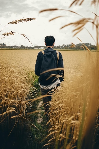 Un uomo attraversa un campo di grano.