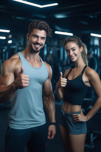 Un uomo che alza il pollice a una donna in palestra.