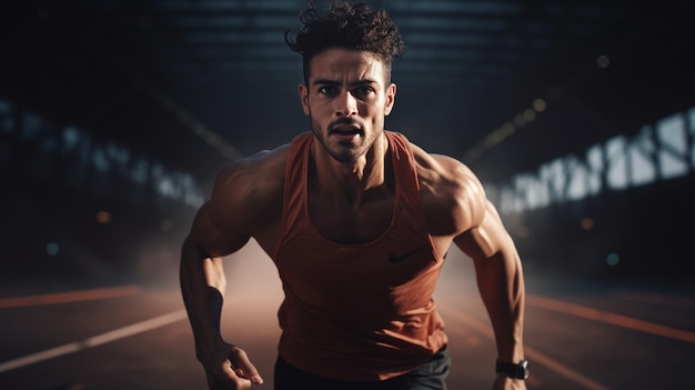 Un uomo che corre attraverso un tunnel con una camicia rossa