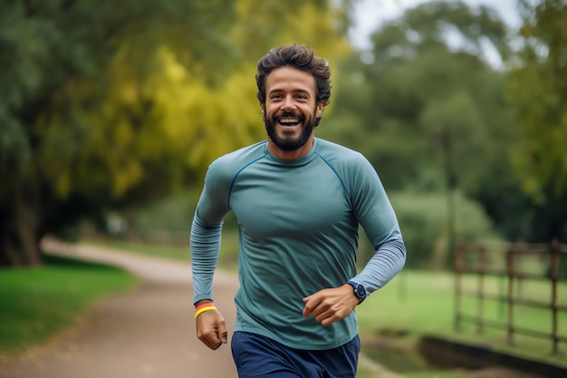 Un uomo che corre in un parco