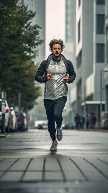 Un uomo che corre nel corridore maschio della città