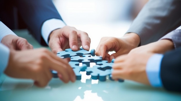 Un uomo che gioca con un pezzo di puzzle blu su di esso.