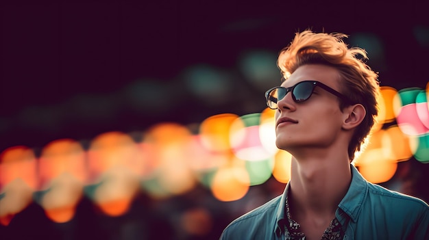 Un uomo che guarda il sole con una maglietta che dice "sono un ragazzo"