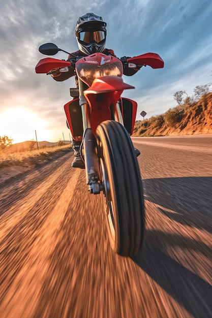 Un uomo che guida il motocross nel deserto