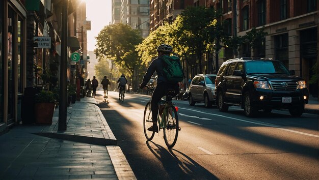 un uomo che guida una bicicletta lungo una strada con uno zaino sulla schiena