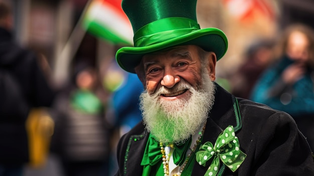 un uomo che indossa un cappello verde con un papillon verde.