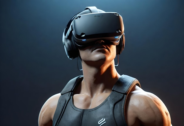 un uomo che indossa un copricapo di realtà virtuale con un paio di cuffie di realtà virtuali