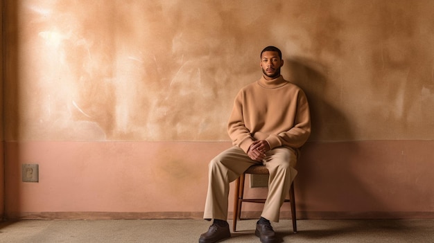 Un uomo che indossa un maglione marrone e un maglione beige