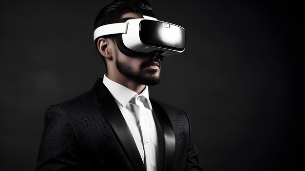 Un uomo che indossa un visore per la realtà virtuale.