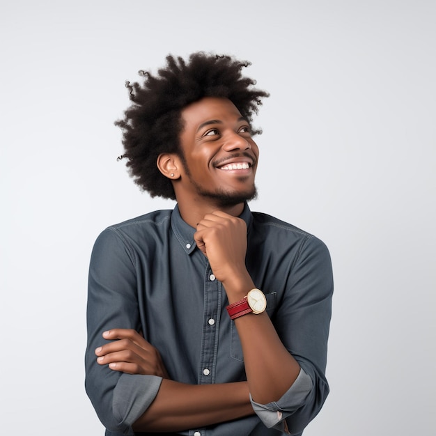 Un uomo che indossa una camicia a maniche lunghe è pensare generativo ai